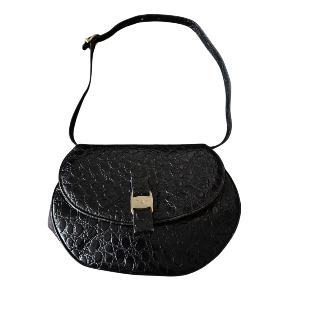 Salvatore Ferragamo Crocodile Embossed Leather Shoulder Bag